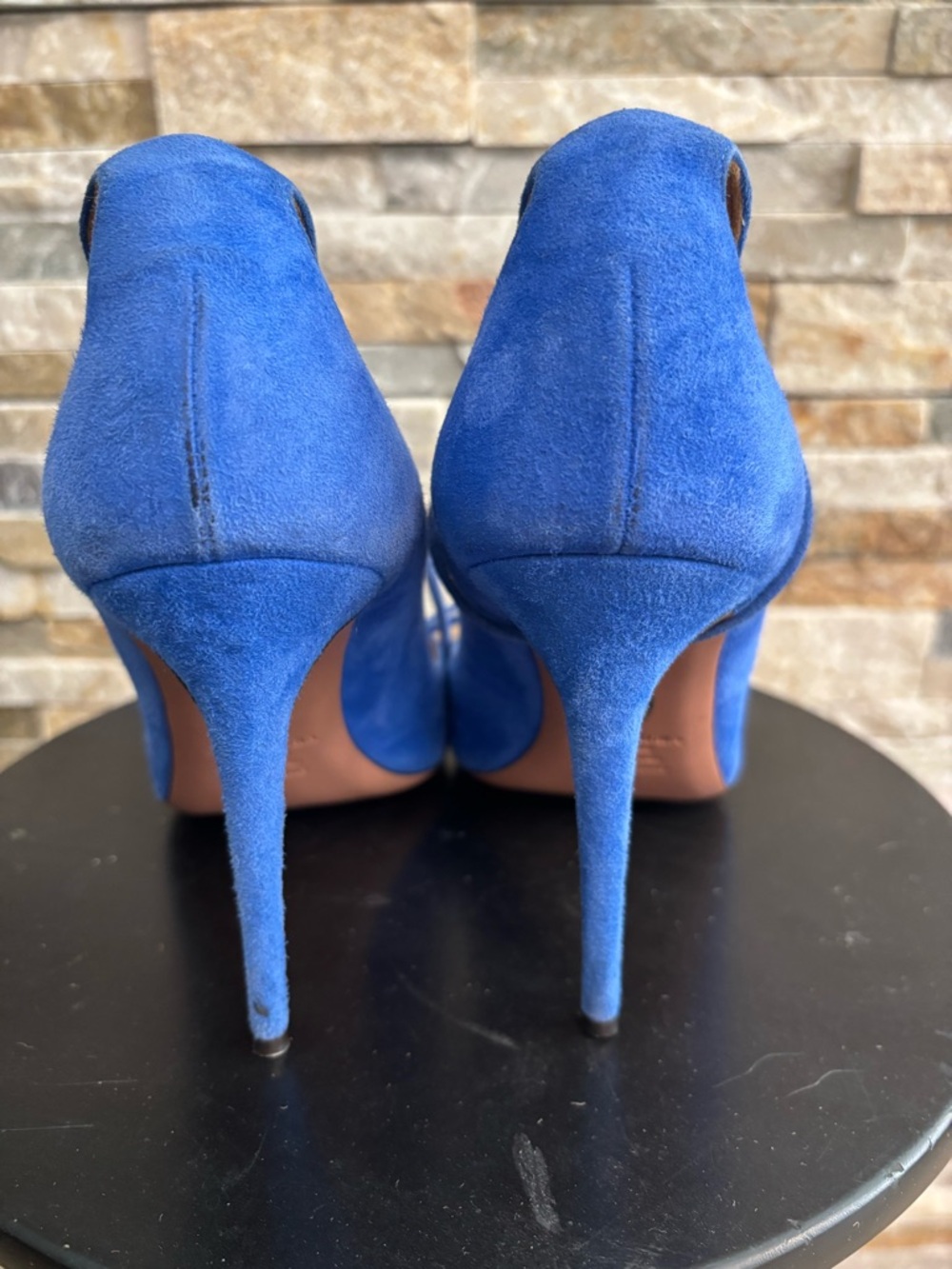 Aquazzura Matilde 105 Blue Suede Lace Up Pumps Size 39 Italy Designer - Picture 3 of 8